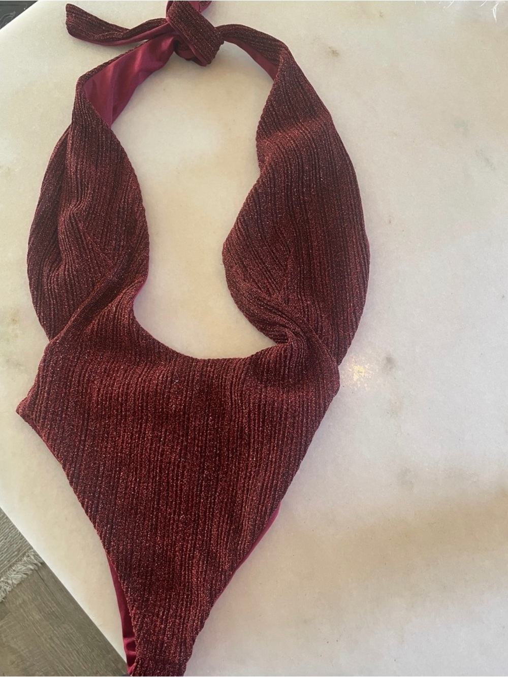 Shimmery Burgundy Halter Bikini